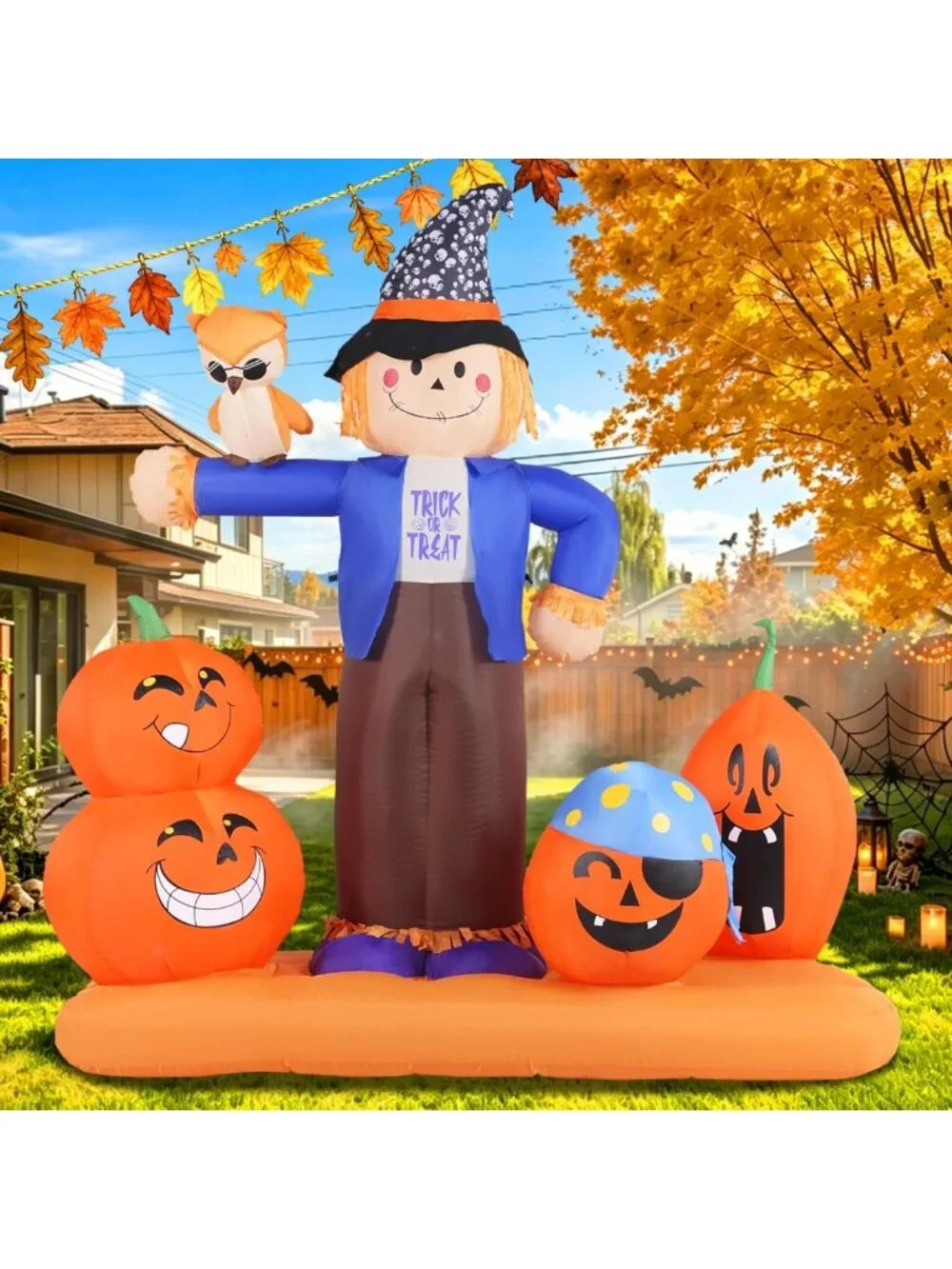Halloween Inflatable Scarecrow & Pumpkins - Outdoor Yard Decor for Fall